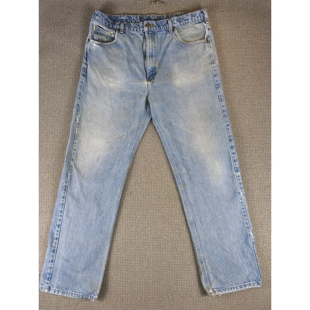 Lot of 2 VTG Distressed Carhartt Relaxed Fit Denim Jeans Light Wash Workwear
